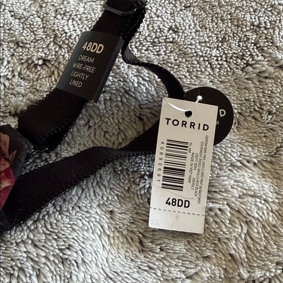 Torrid Black and Pink/Purple Floral + Skull Dream Wire-Free Lightly Lined Bra - Picture 4 of 5